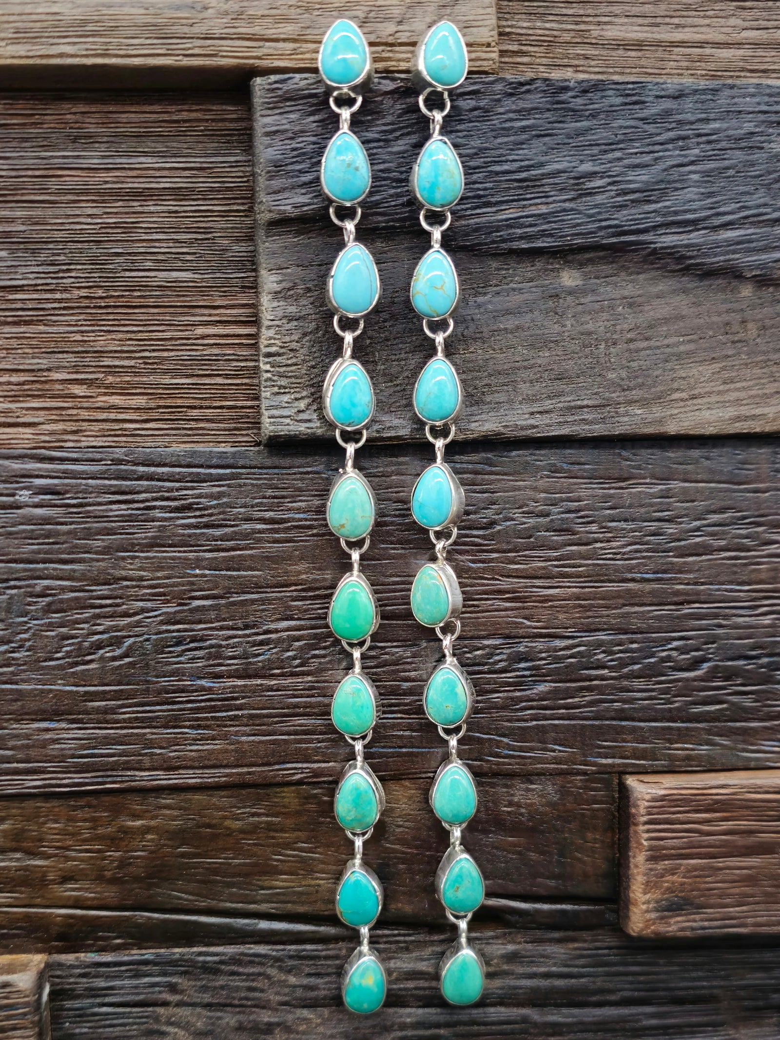 Turquoise Teardrop Extra Long Dangle Post Earrings by Shelia Becenti