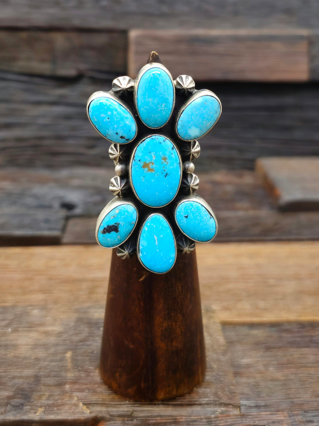 Turquoise Cluster Ring with Starshots by Darrin Livingston Size 7.5