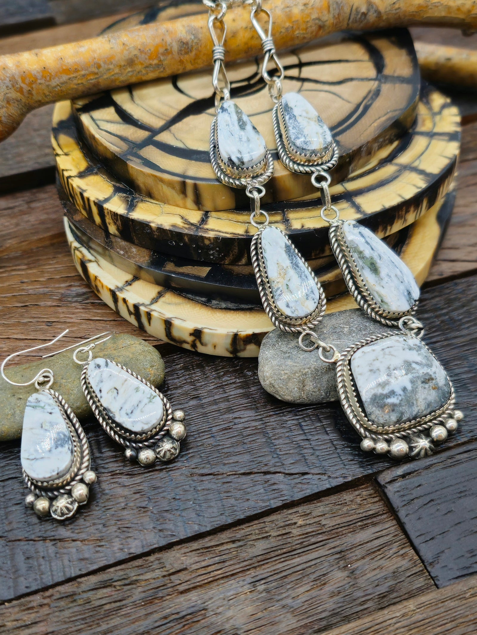 White Buffalo Necklace and Earring Set by LaRose Ganadanegro