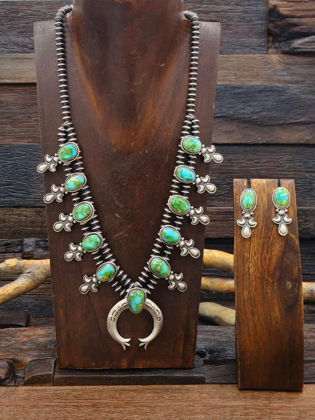 Sonoran Gold Turquoise Squash Blossom Necklace with Earrings