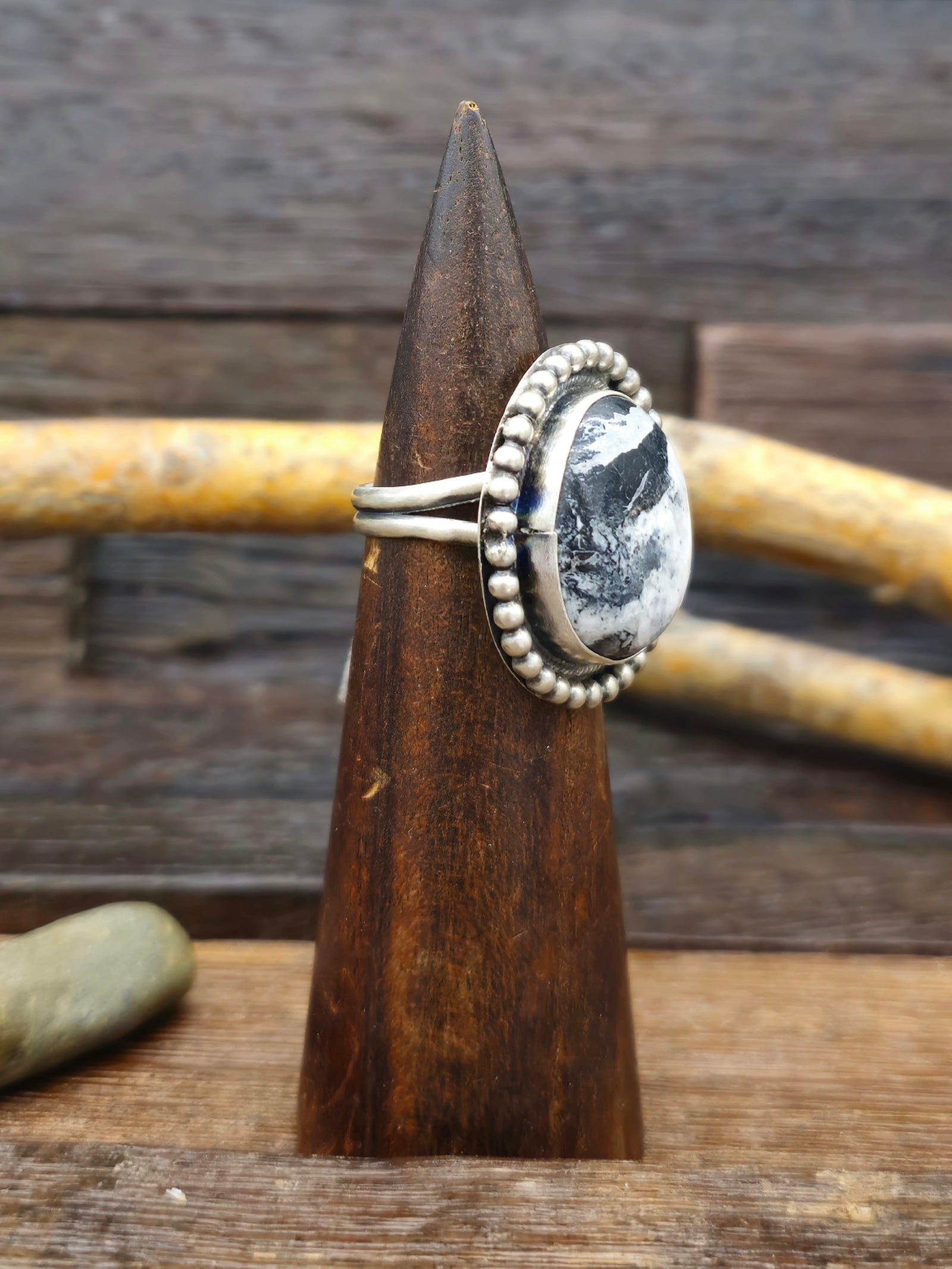 Adjustable Sterling Silver White Buffalo Ring