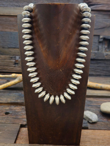 Oxidized Sterling Silver and Blue Turquoise Mercury Dime Squash Blossom Set by Mekeinto Jim - 22 in
