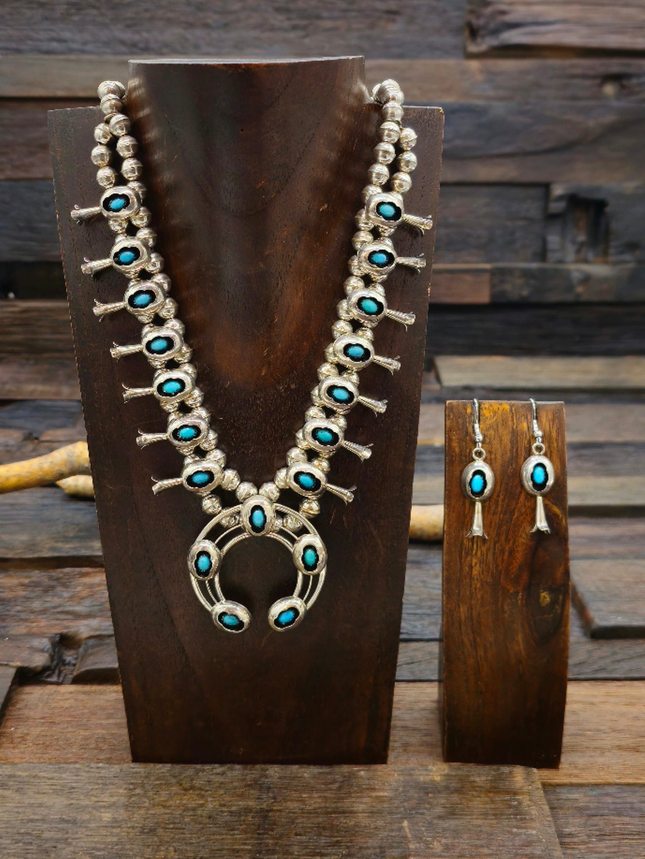 Shadowbox Squash Blossom Necklace and Earring Set