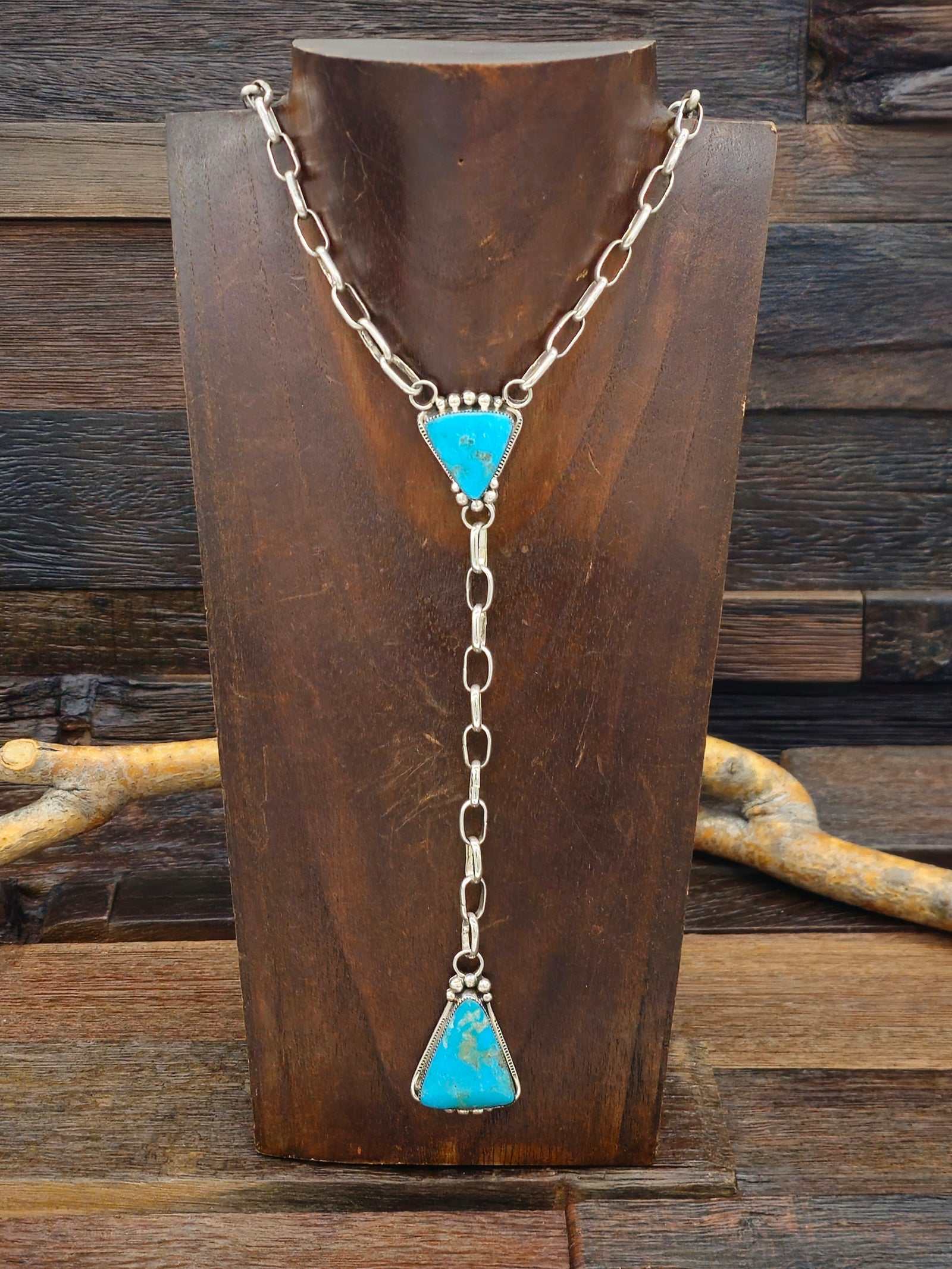 Sterling Silver Turquoise Lariat Necklace 18 in.