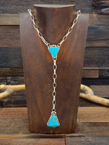 High-Shine Sterling Silver Turquoise Lariat 28 in.