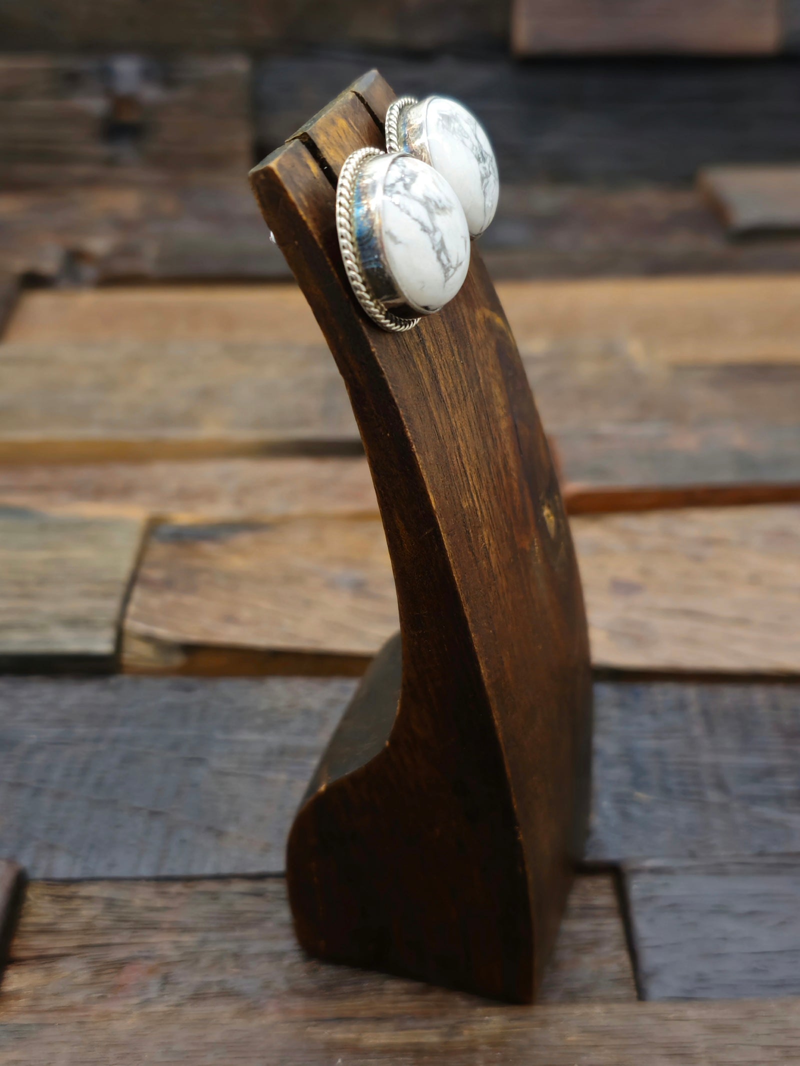 White Buffalo Post Earrings by Rosella Paxton.