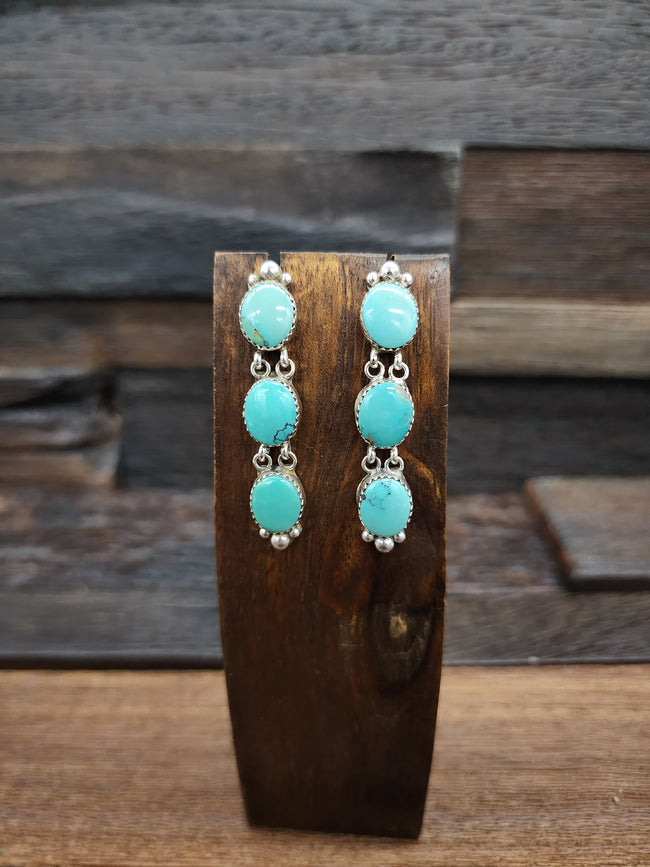 3 Stone Turquoise and Sterling Earrings