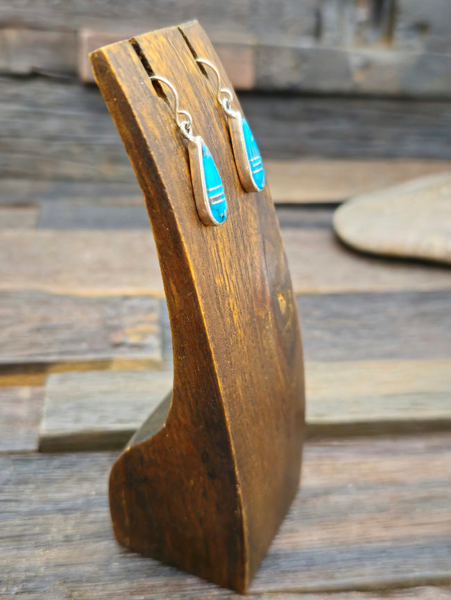 Sterling Silver and Blue Turquoise Inlay Teardrop Dangle Earrings by Rick Tolino