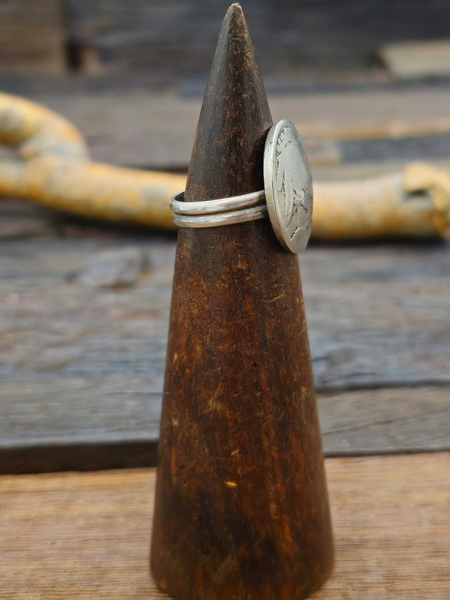 Chief Nickle Ring with Sterling Silver Band Size 7