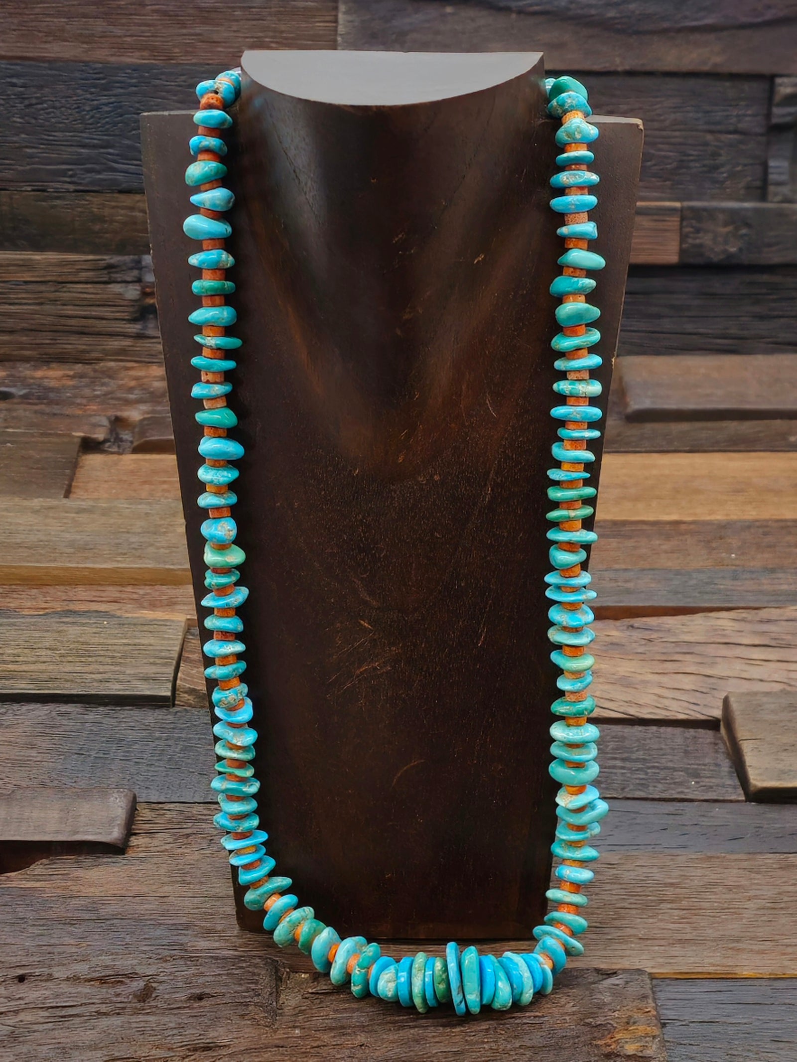 Turquoise and Sponge Coral Necklace by Fred Archuleta 26"