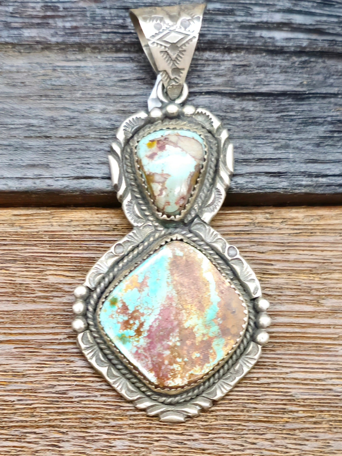 Two-Stone Turquoise Pendant with Oxidized Sterling Silver