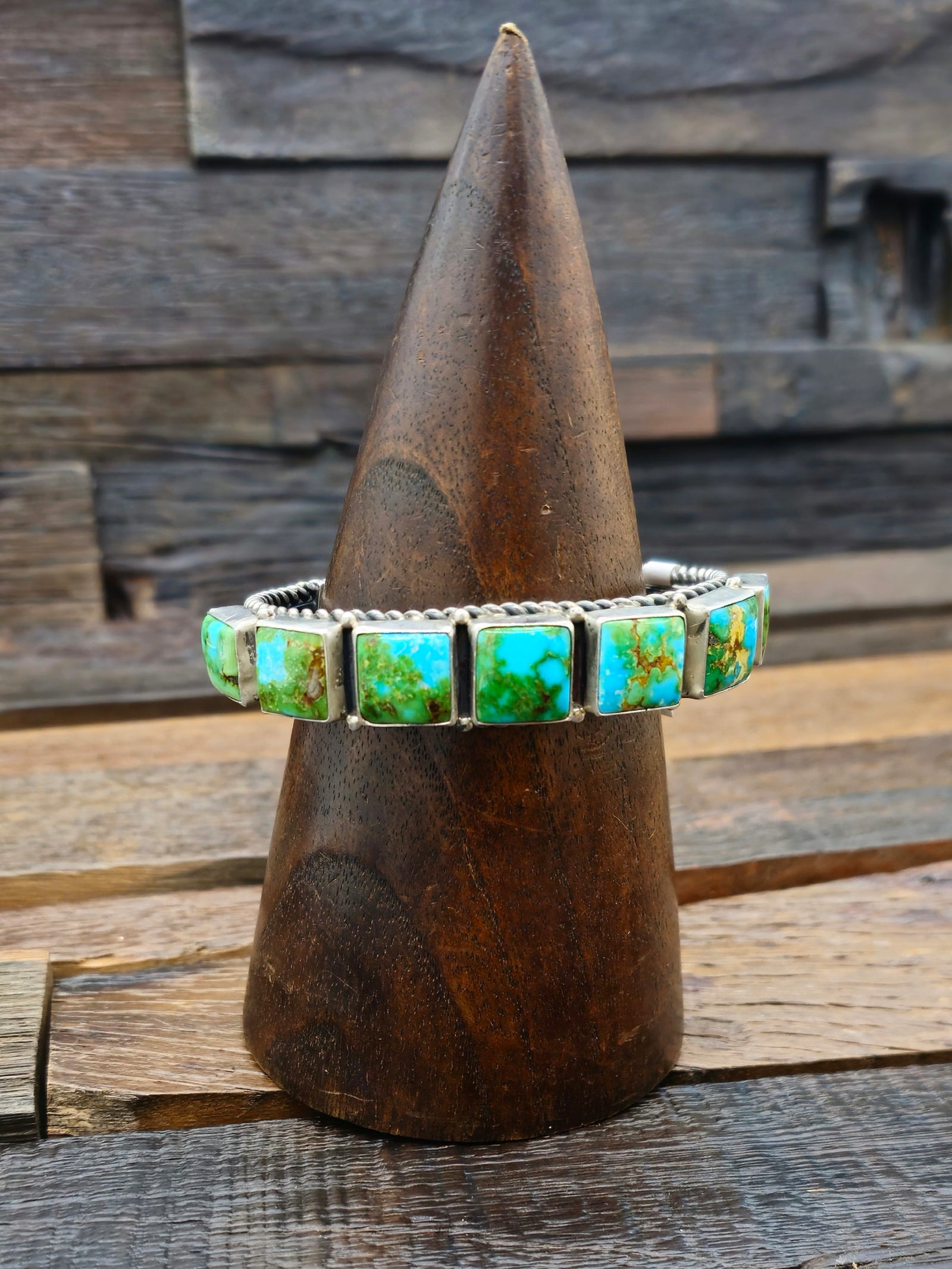 Square Stone Sonoran Turquoise Bracelet by Nila Johnson 7"