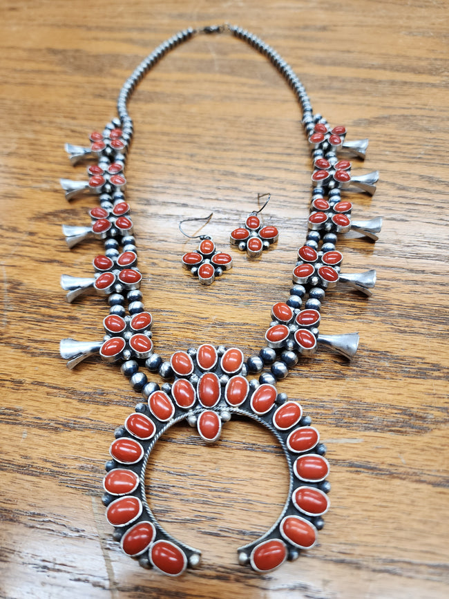 Coral Squash Blossom Necklace