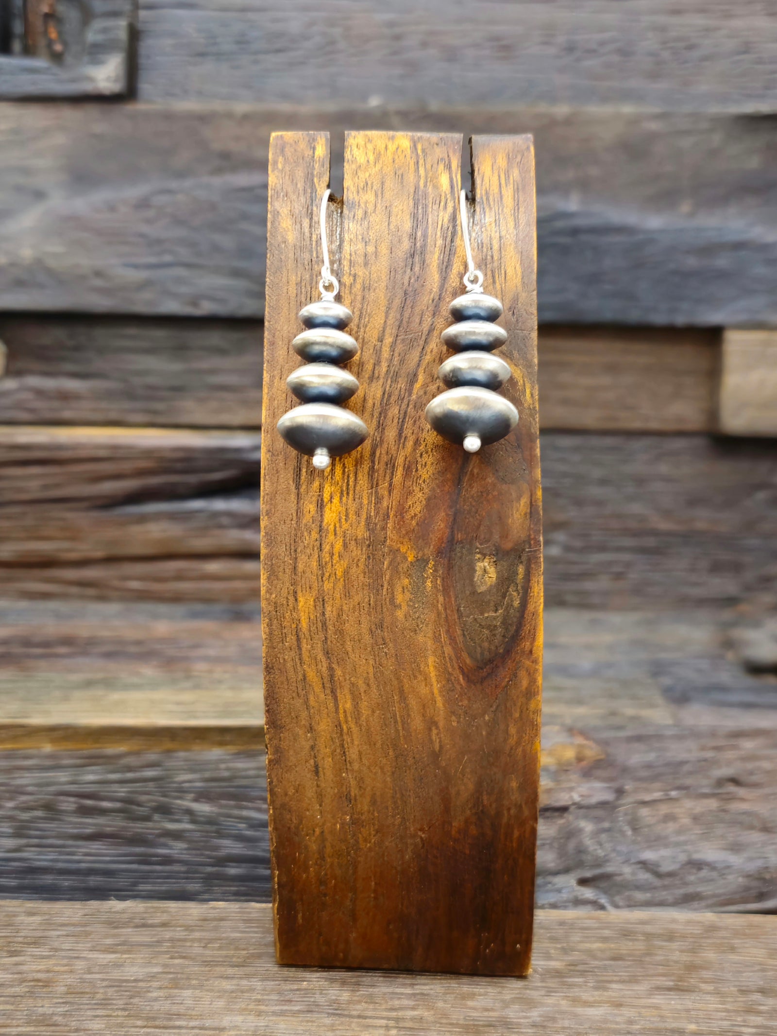 Graduated Oxidized Sterling Silver Disc Bead Earrings by Bryannen Halwood