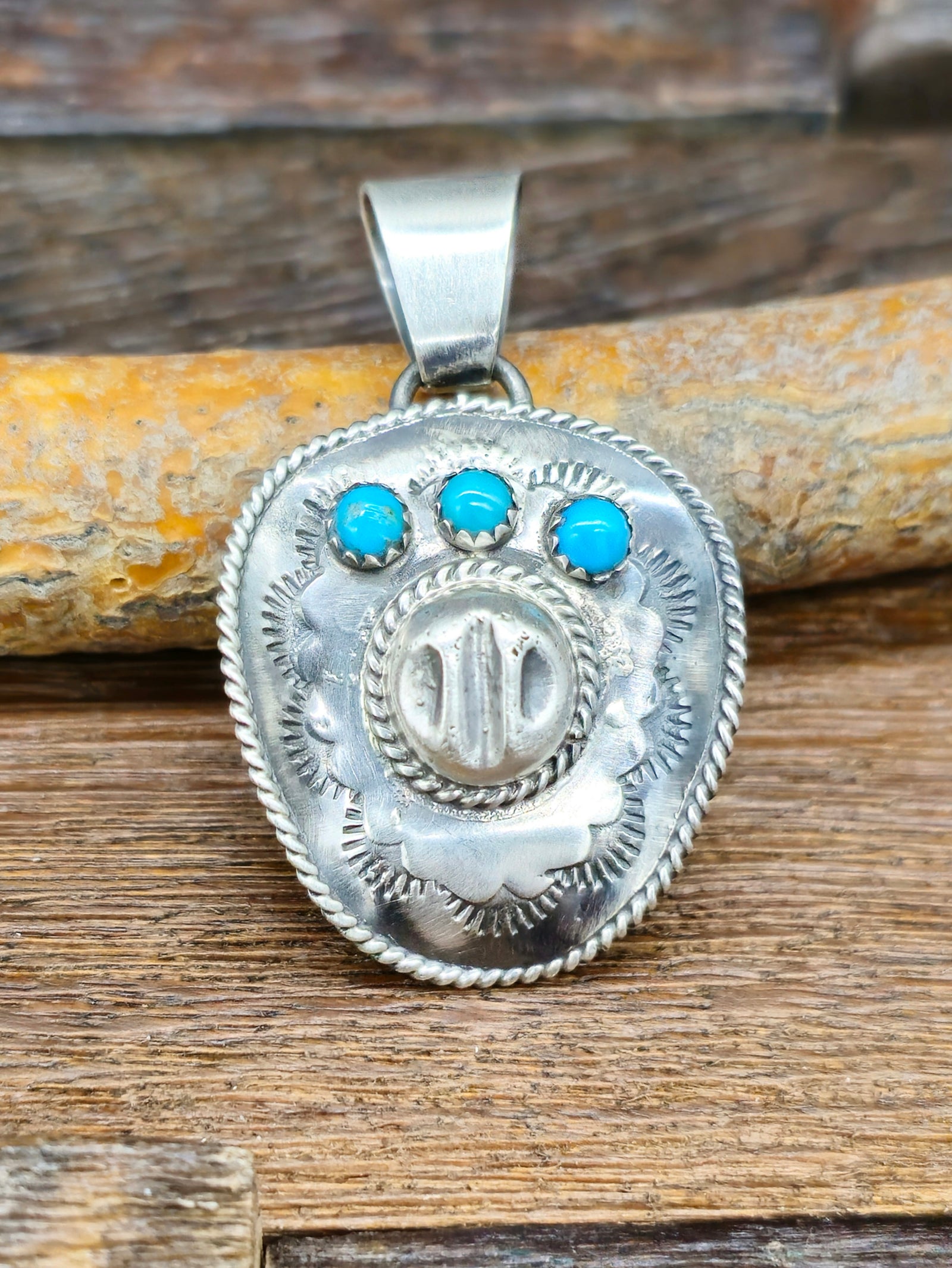 Silver Cowboy Hat Pendant with Turquoise by Bobby Platero