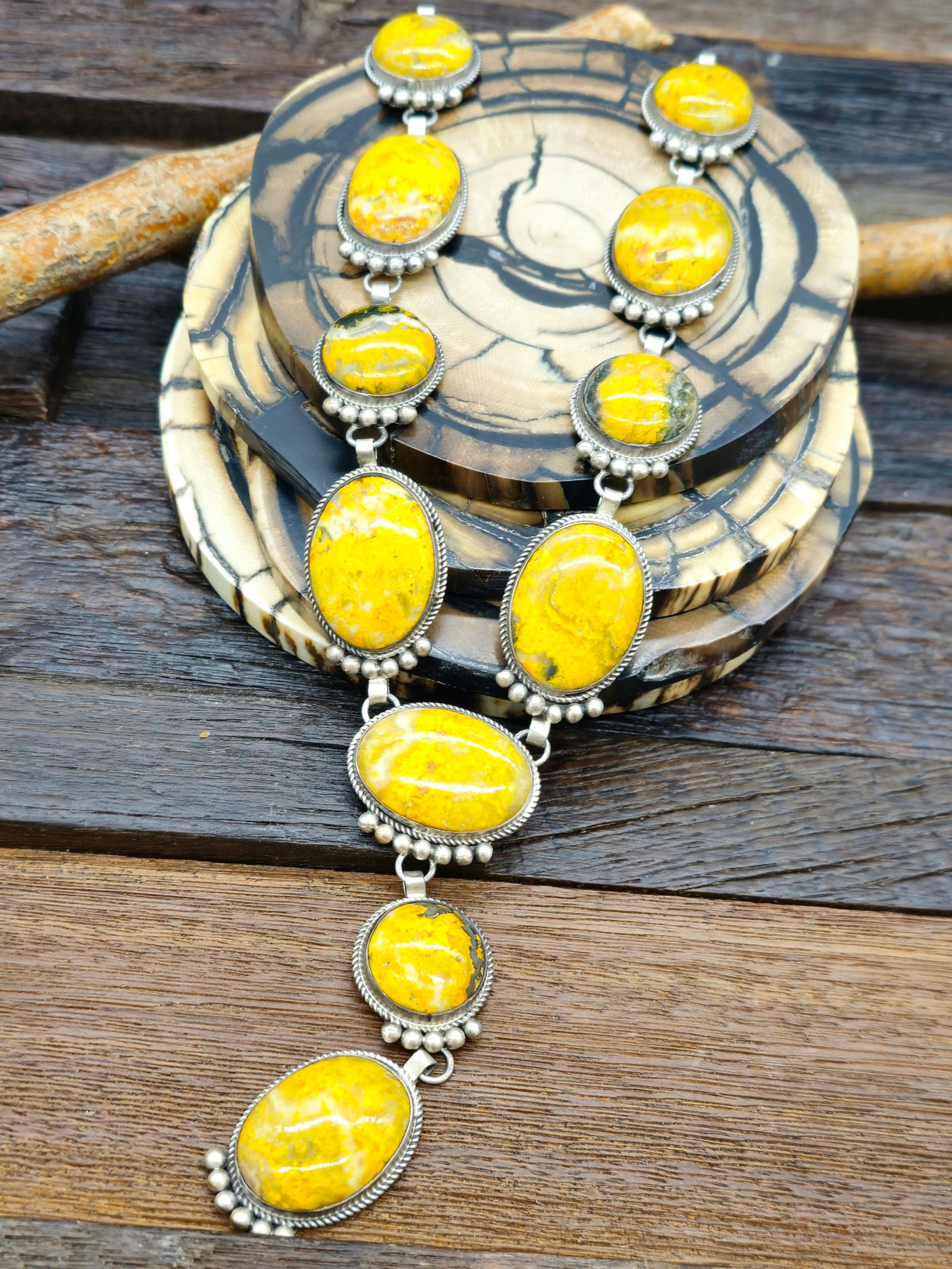 Bumblebee Jasper Lariat Necklace by Randal Enditto 24 in