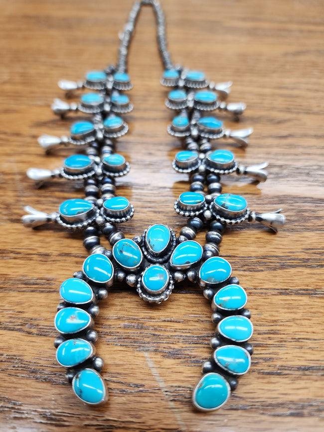 Sleeping Beauty Turquoise Squash Blossom Necklace