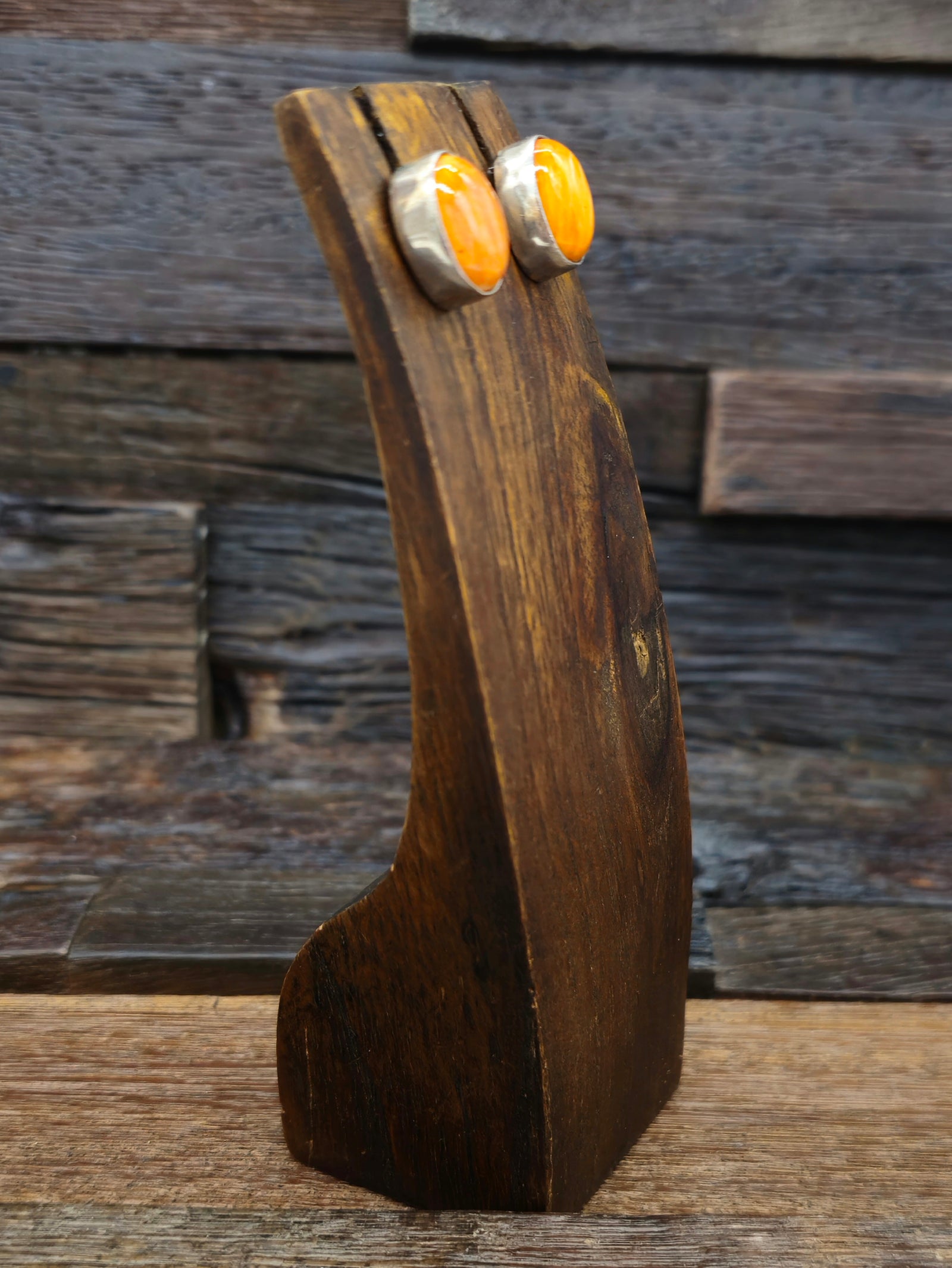 Oval Orange Spiny Oyster Post Earrings by Prescilla Smith