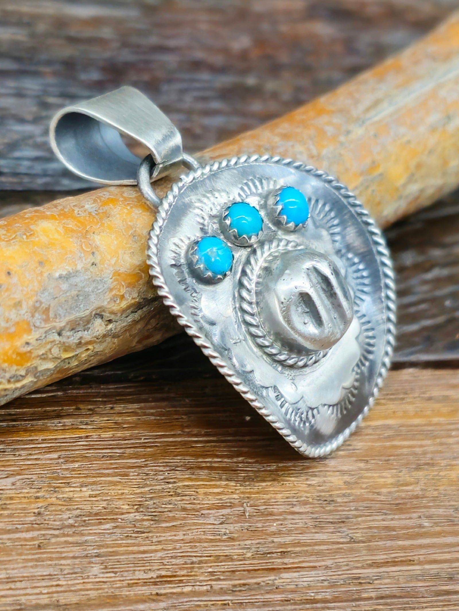 Silver Cowboy Hat Pendant with Turquoise by Bobby Platero