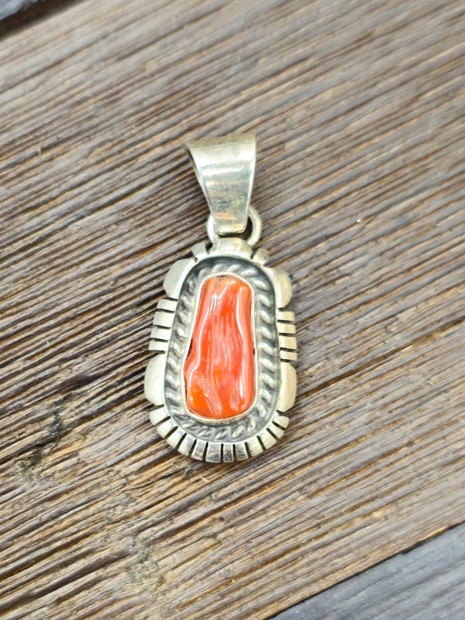 Small Coral Sterling Silver Pendant