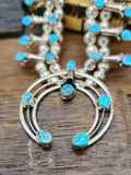 High-Shine Sterling Silver and Blue Turquoise Nugget Squash Blossom Necklace and Earring Set by Paige Gordon20 in.