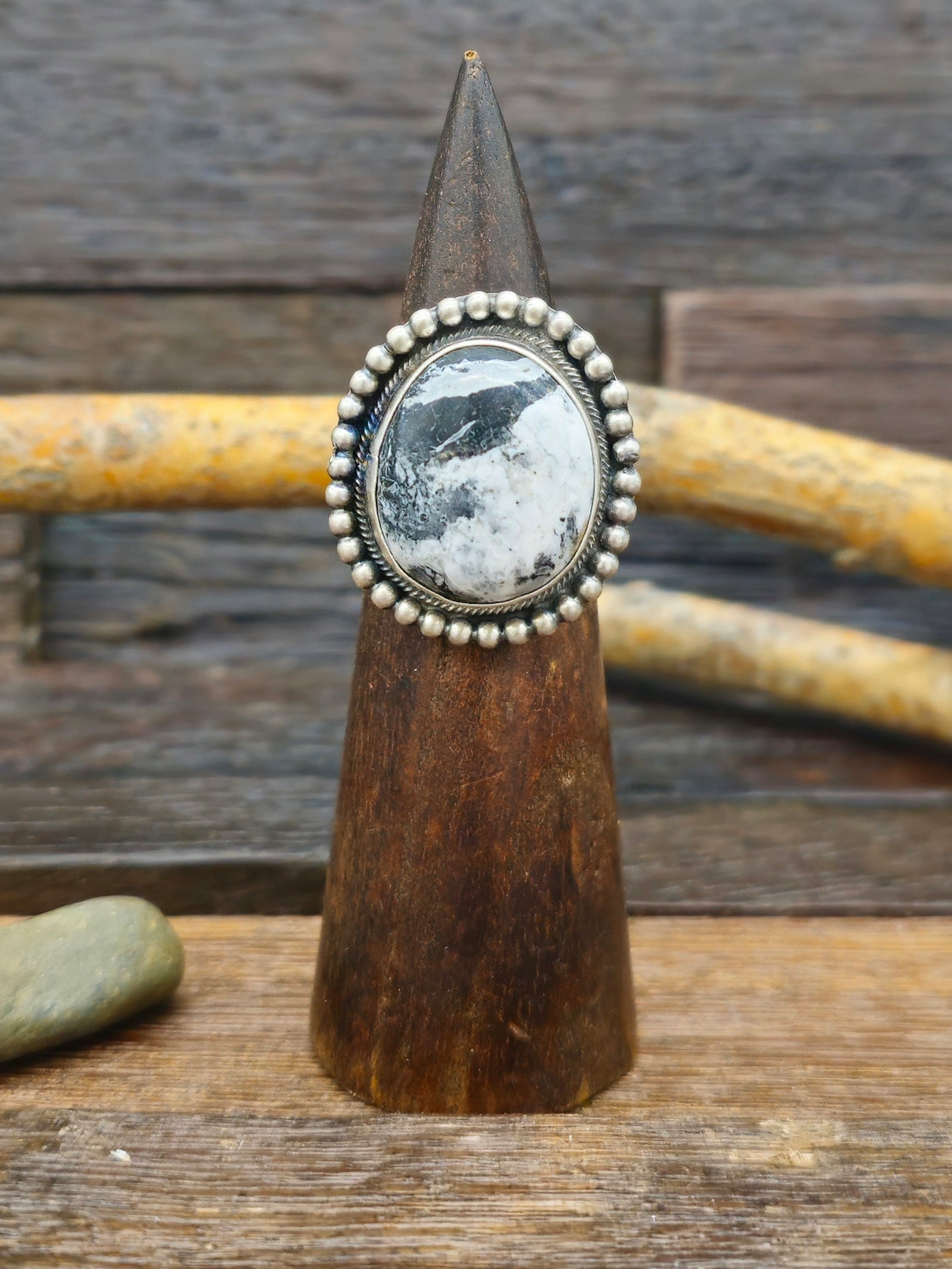 Adjustable Sterling Silver White Buffalo Ring