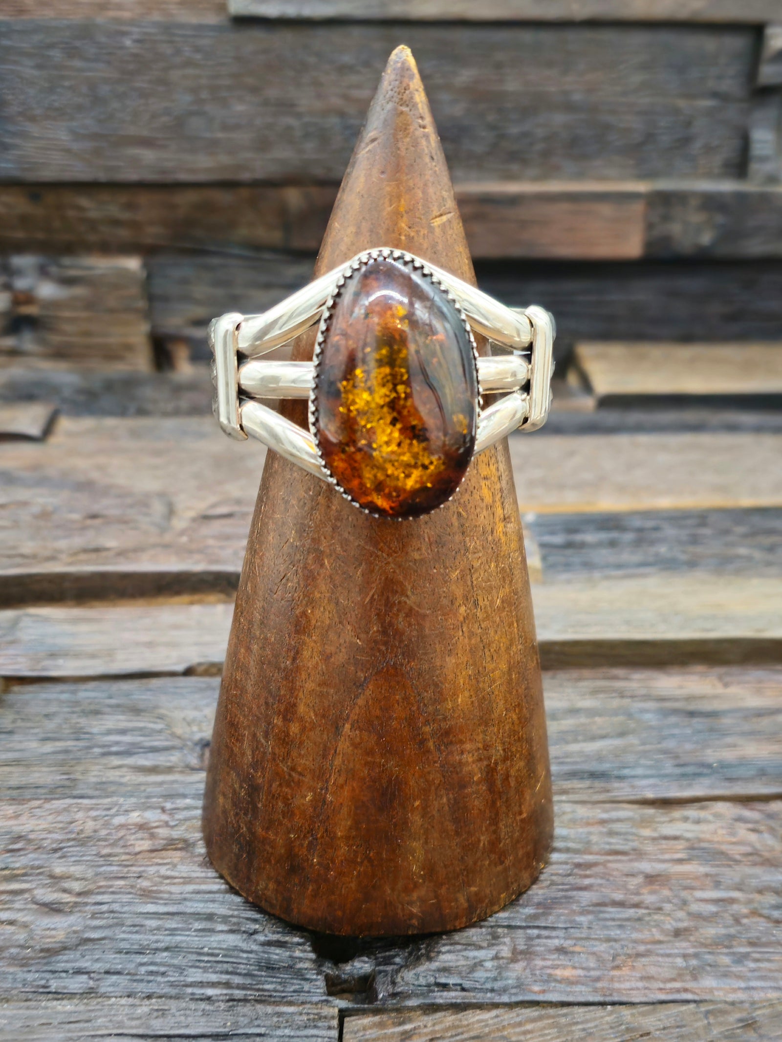 High-Shine Sterling Silver Amber Bracelet by Eugene Belone