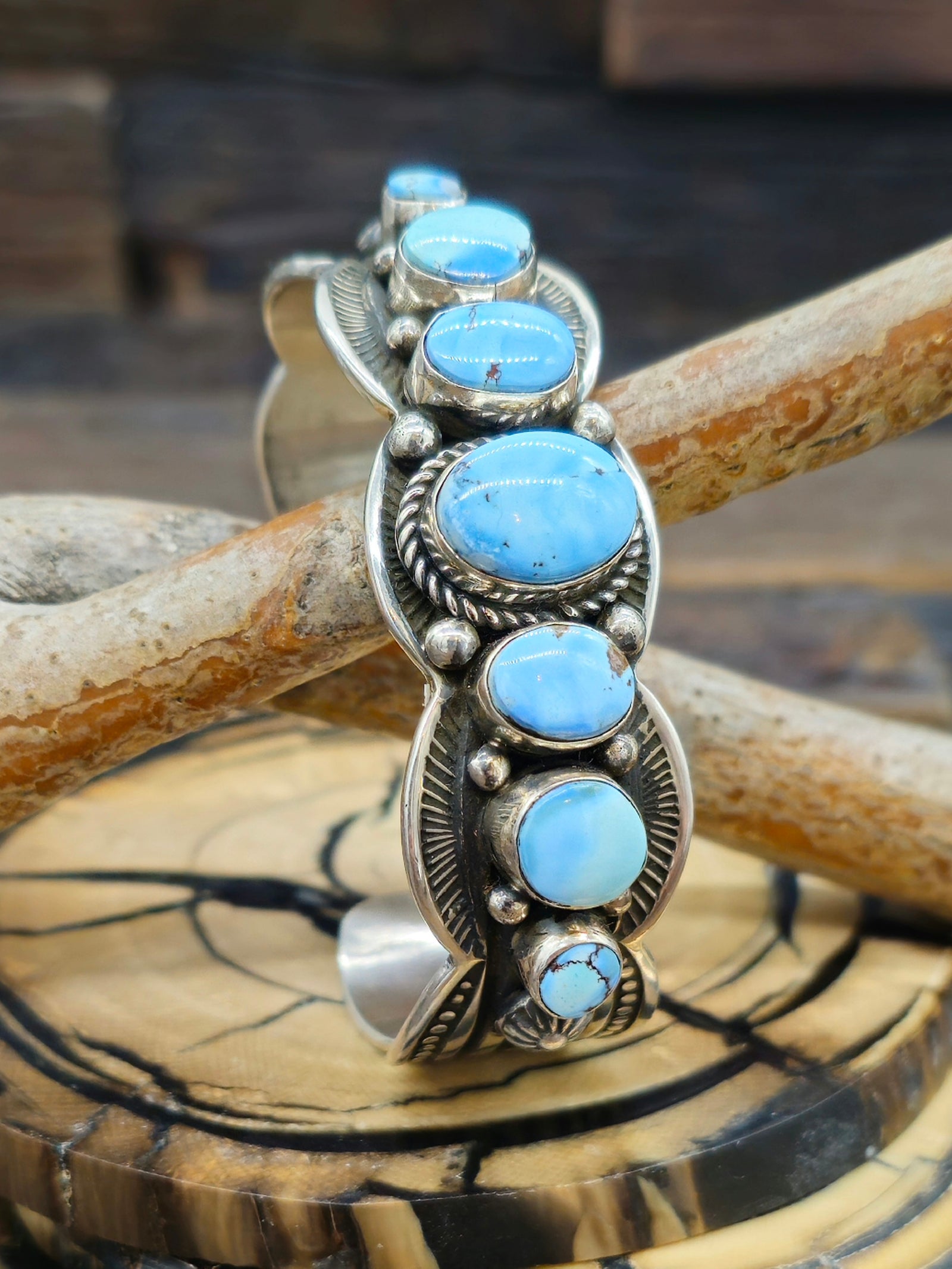 Seven Stone Golden Hills Turquoise Bracelet by Albert Jake 6 1/4 in.