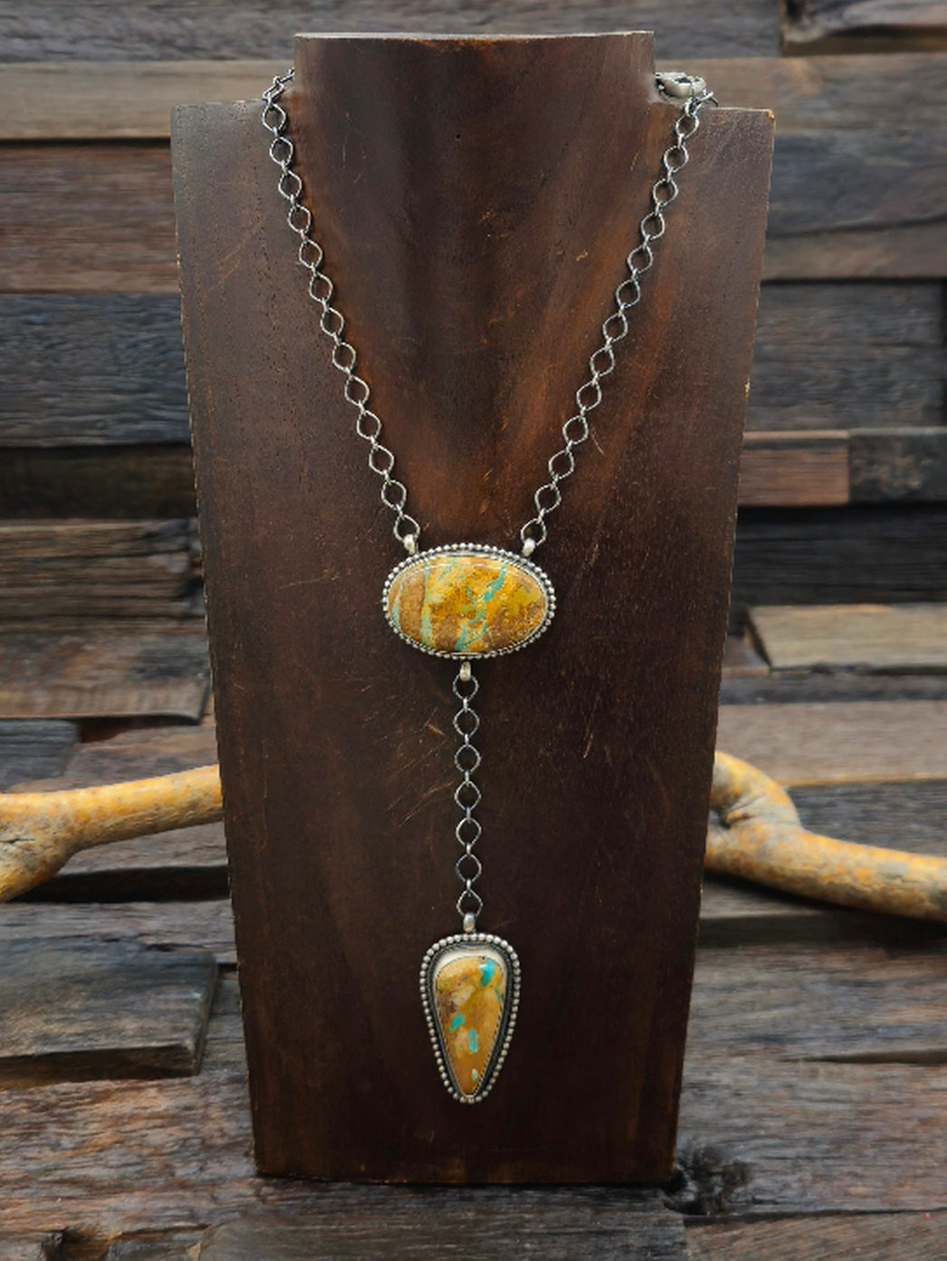 Boulder Turquoise Lariat Necklace by Darrin Livingston 18 in.