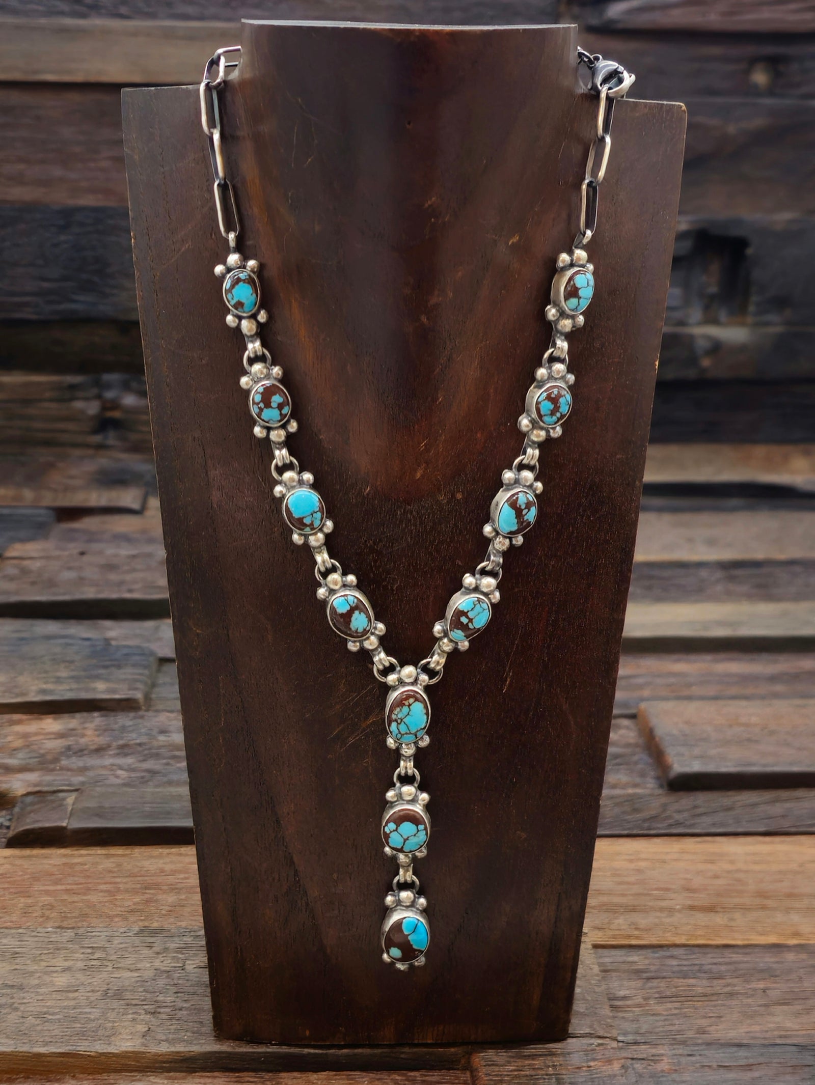 Egyptian Turquoise Lariat Necklace by Darrin Livingston 20 in.