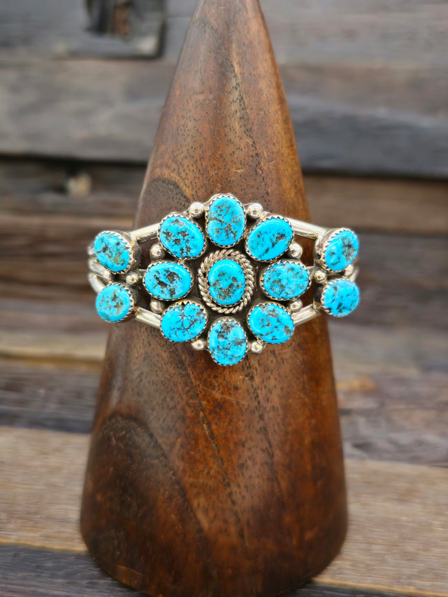 Turquoise Cluster Bracelet by Pearlene Spencer 6 3/4 in