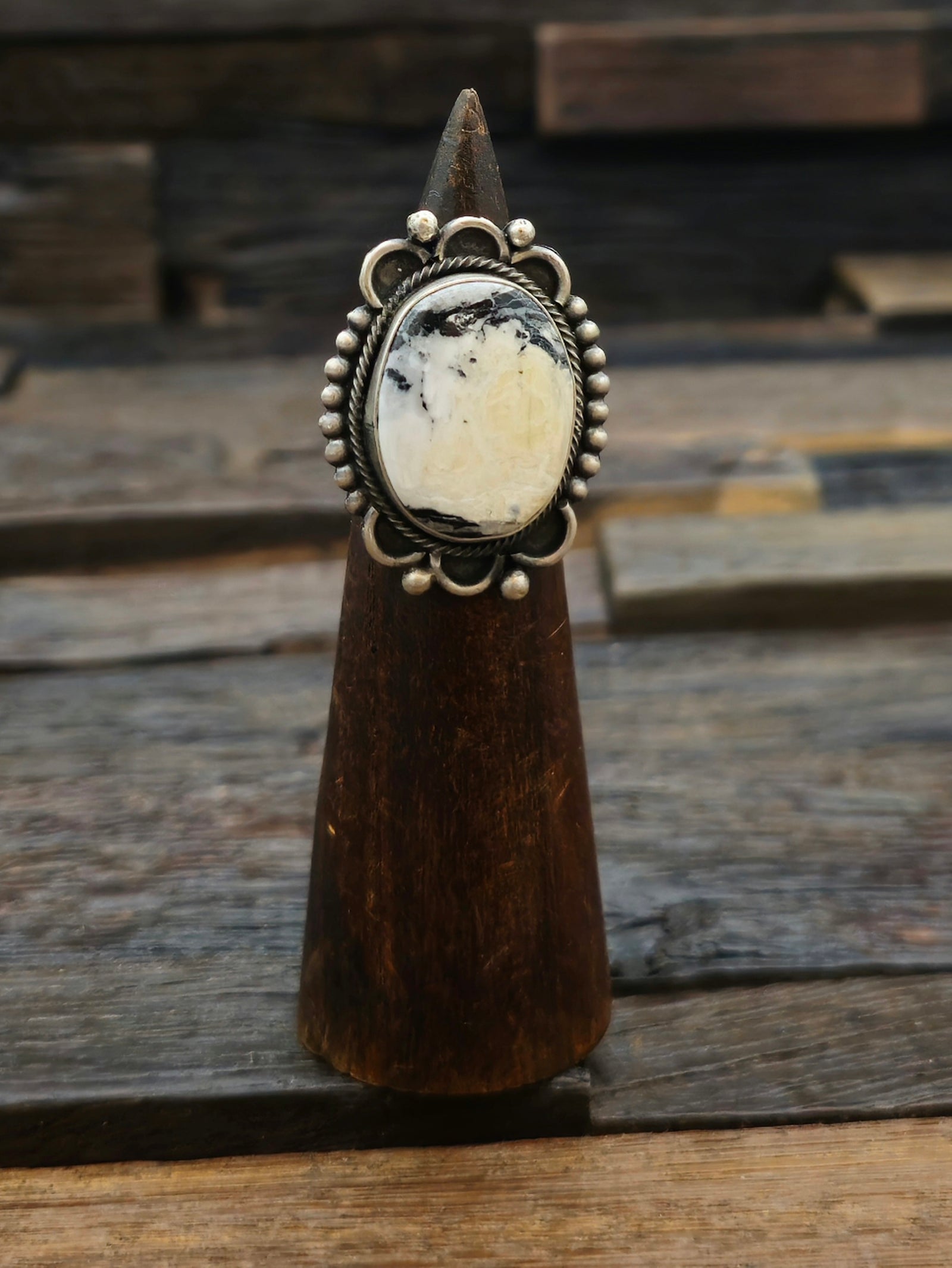 Adjustable Sterling Silver White Buffalo Ring