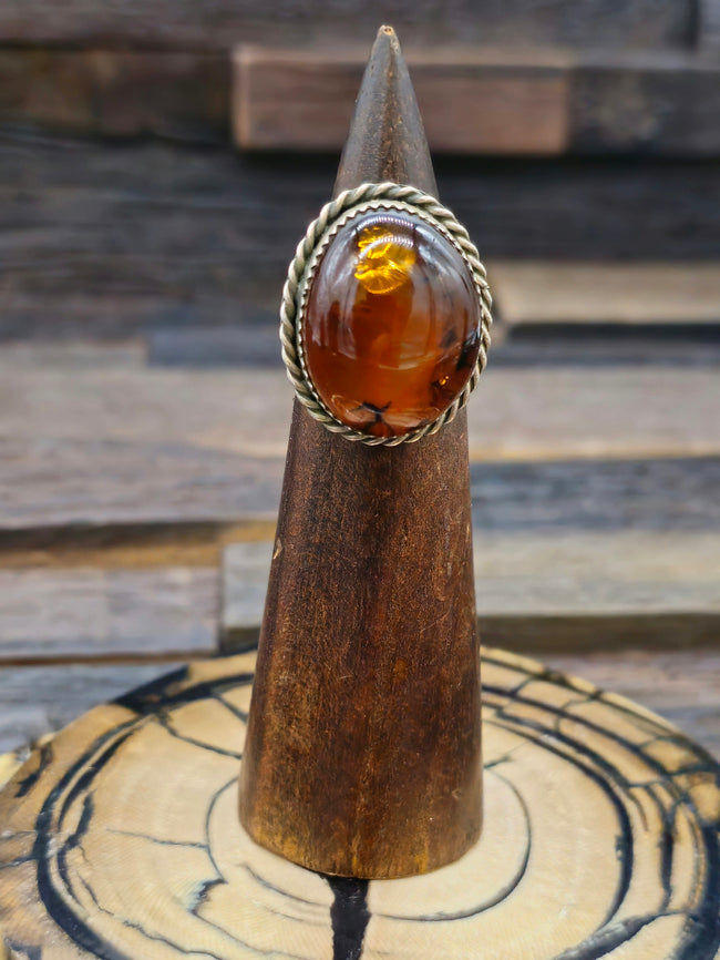 Adjustable Sterling Silver Amber Statement Ring by Tommy Lee