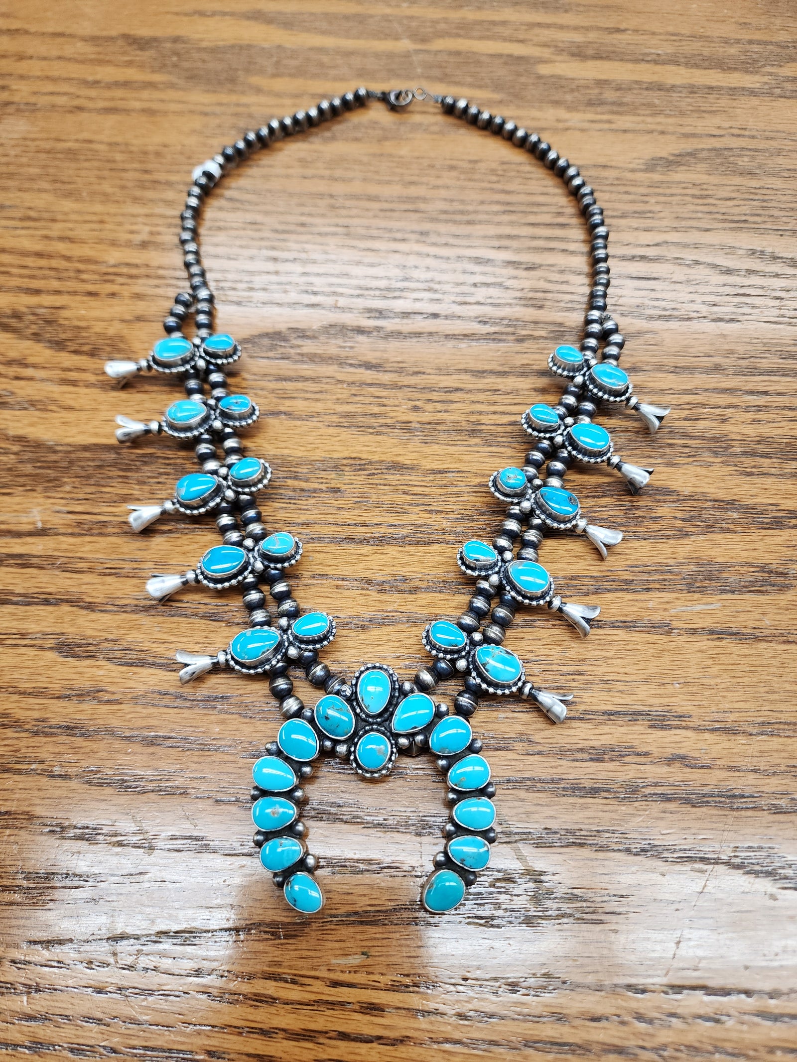 Sleeping Beauty Turquoise Squash Blossom Necklace