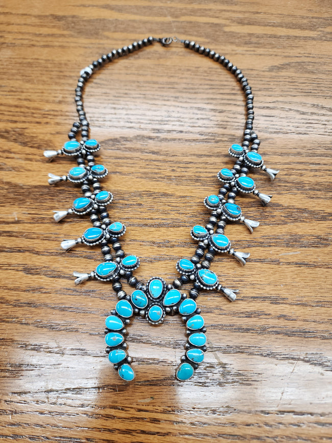 Sleeping Beauty Turquoise Squash Blossom Necklace