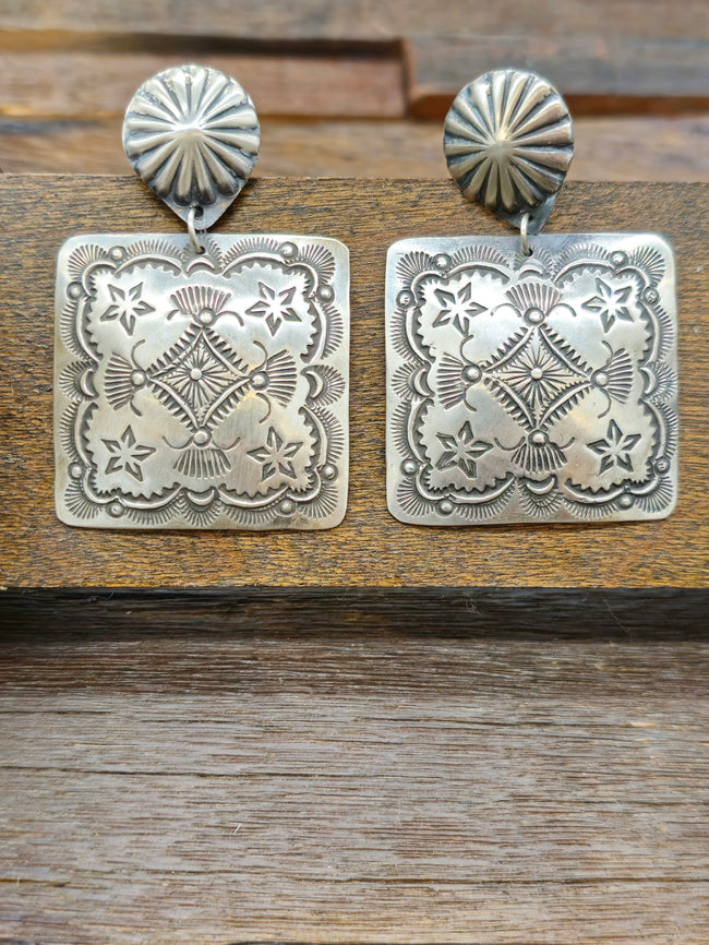 Sterling Silver Stamped Square Earrings by Vincent Platero