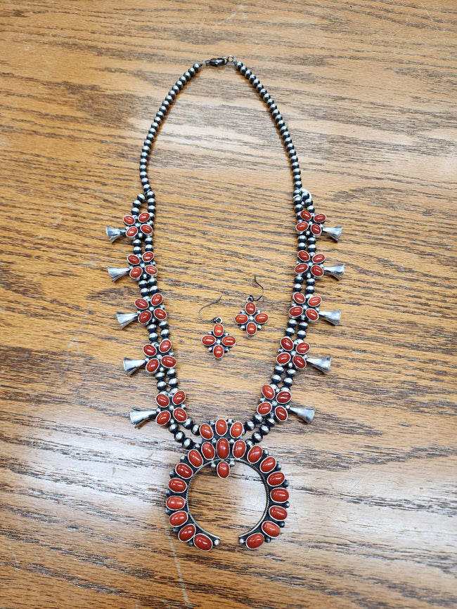 Coral Squash Blossom Necklace