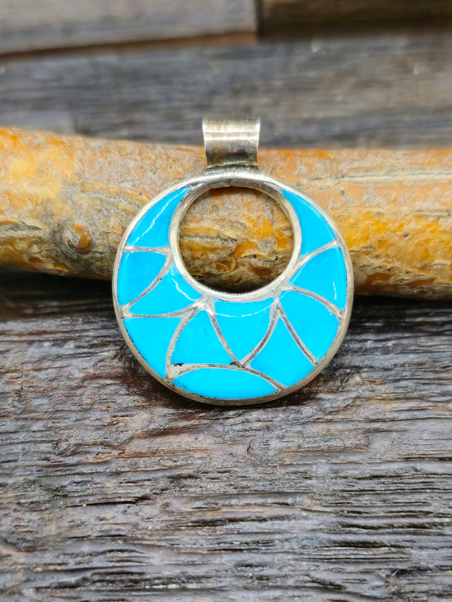 Emma Bonney Sterling Silver and Blue Turquoise Inlay Pendant - 1 in
