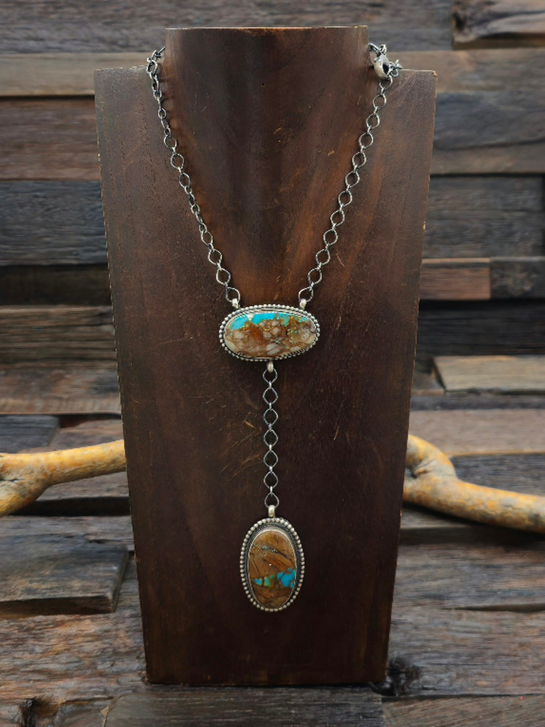 Boulder Turquoise Lariat Necklace by Darrin Livingston 18 in.