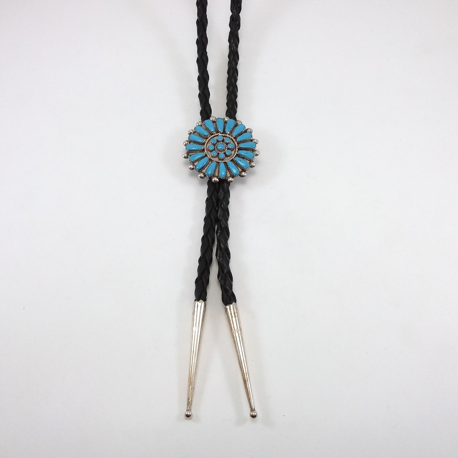 Zuni turquoise sterling silver petit point bolo tie.