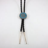 Zuni turquoise sterling silver petit point bolo tie.