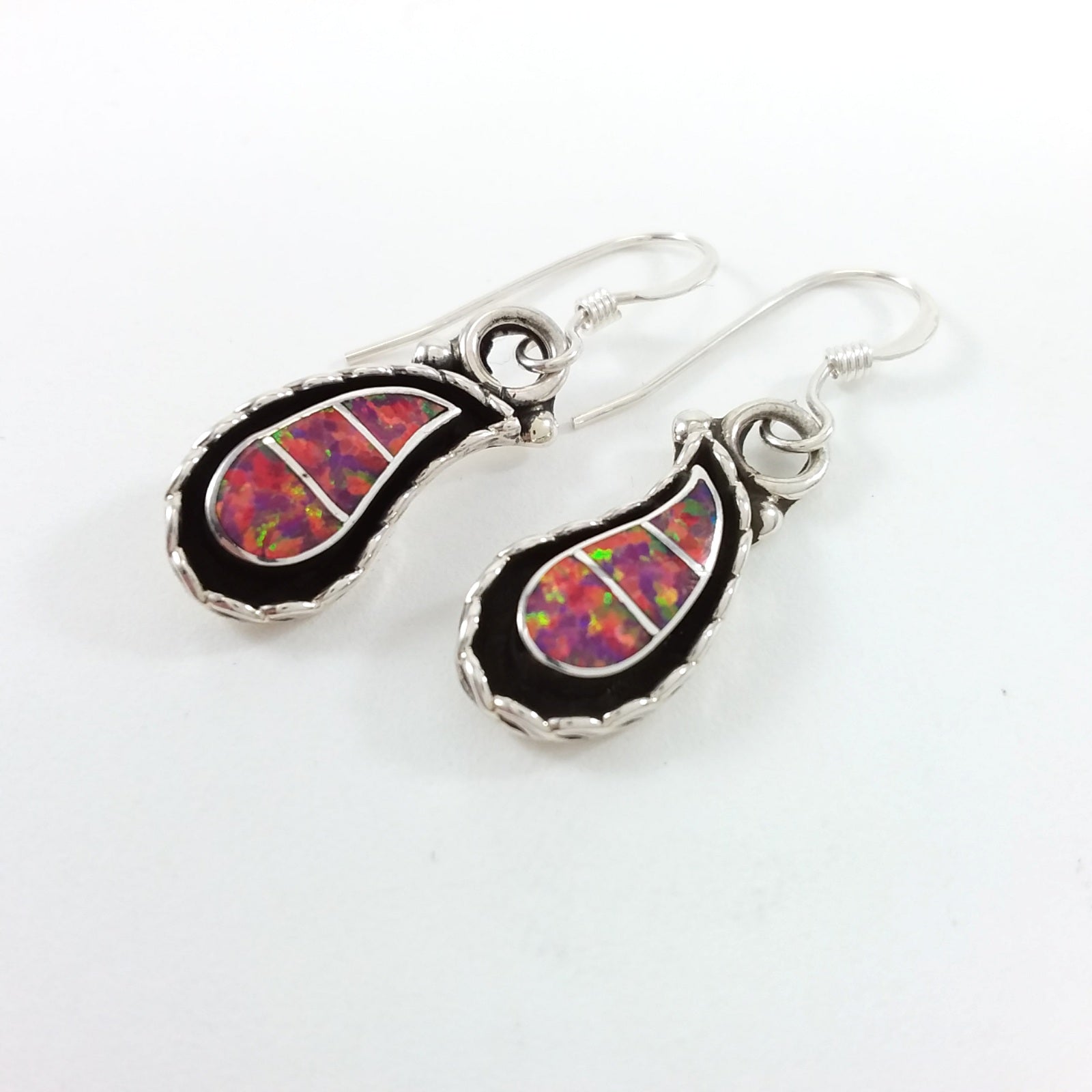 Faye Lowsayatee Zuni opal sterling silver inlay earrings.