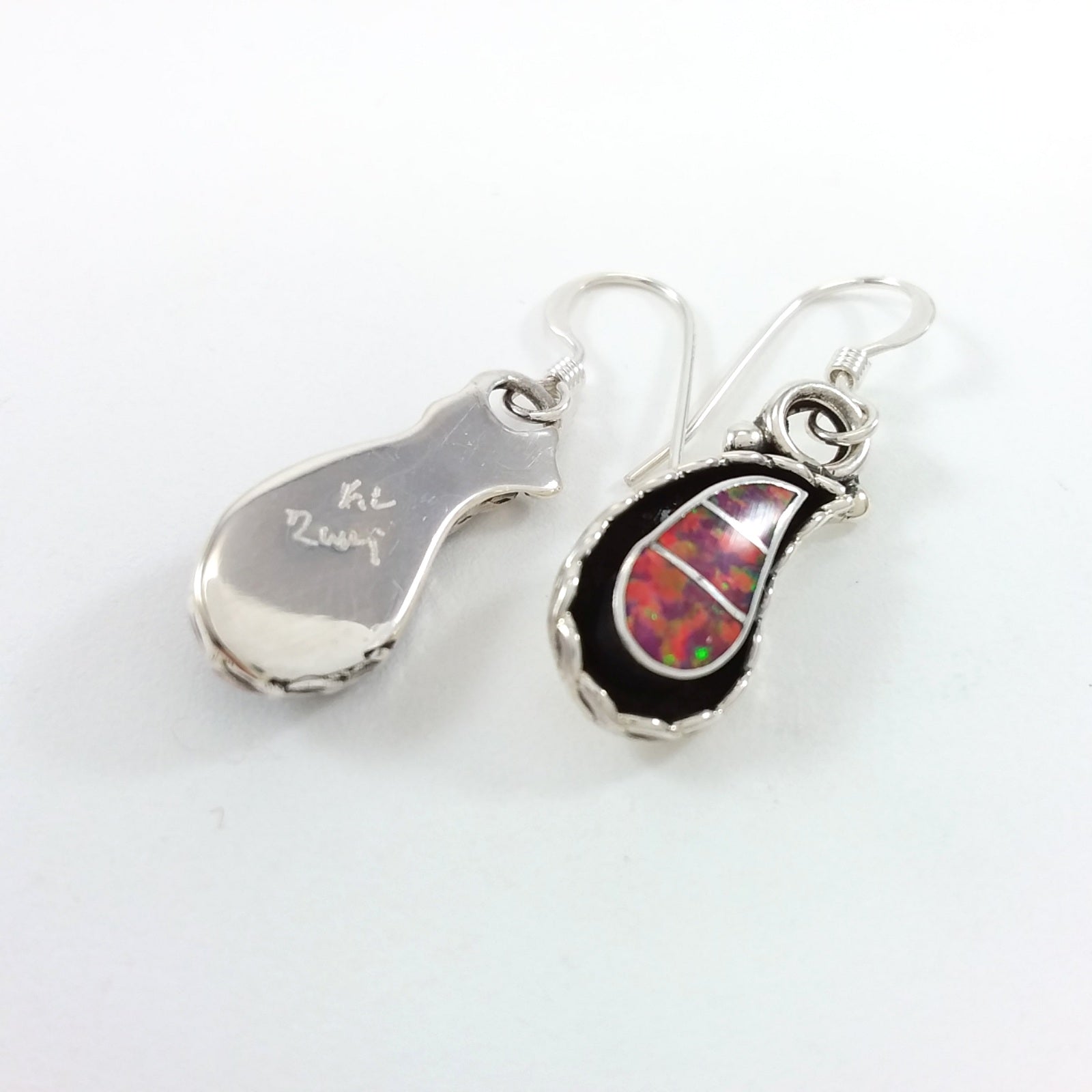 Faye Lowsayatee Zuni opal sterling silver inlay earrings.