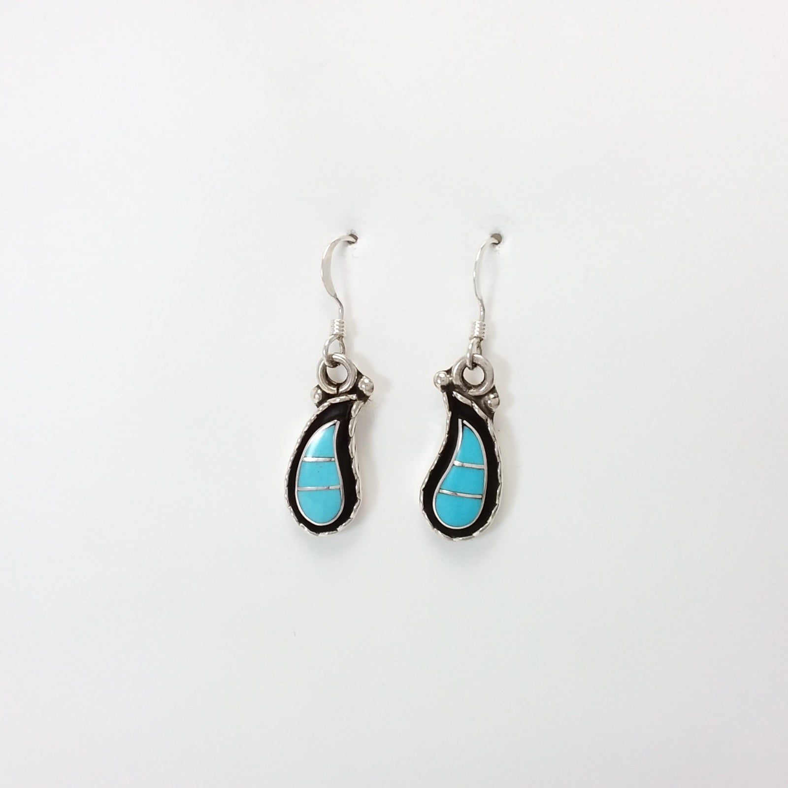 Faye Lowsayatee Zuni turquoise sterling silver inlay earrings.