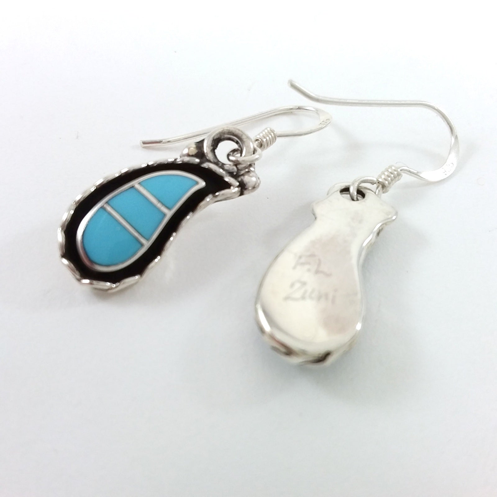 Faye Lowsayatee Zuni turquoise sterling silver inlay earrings.