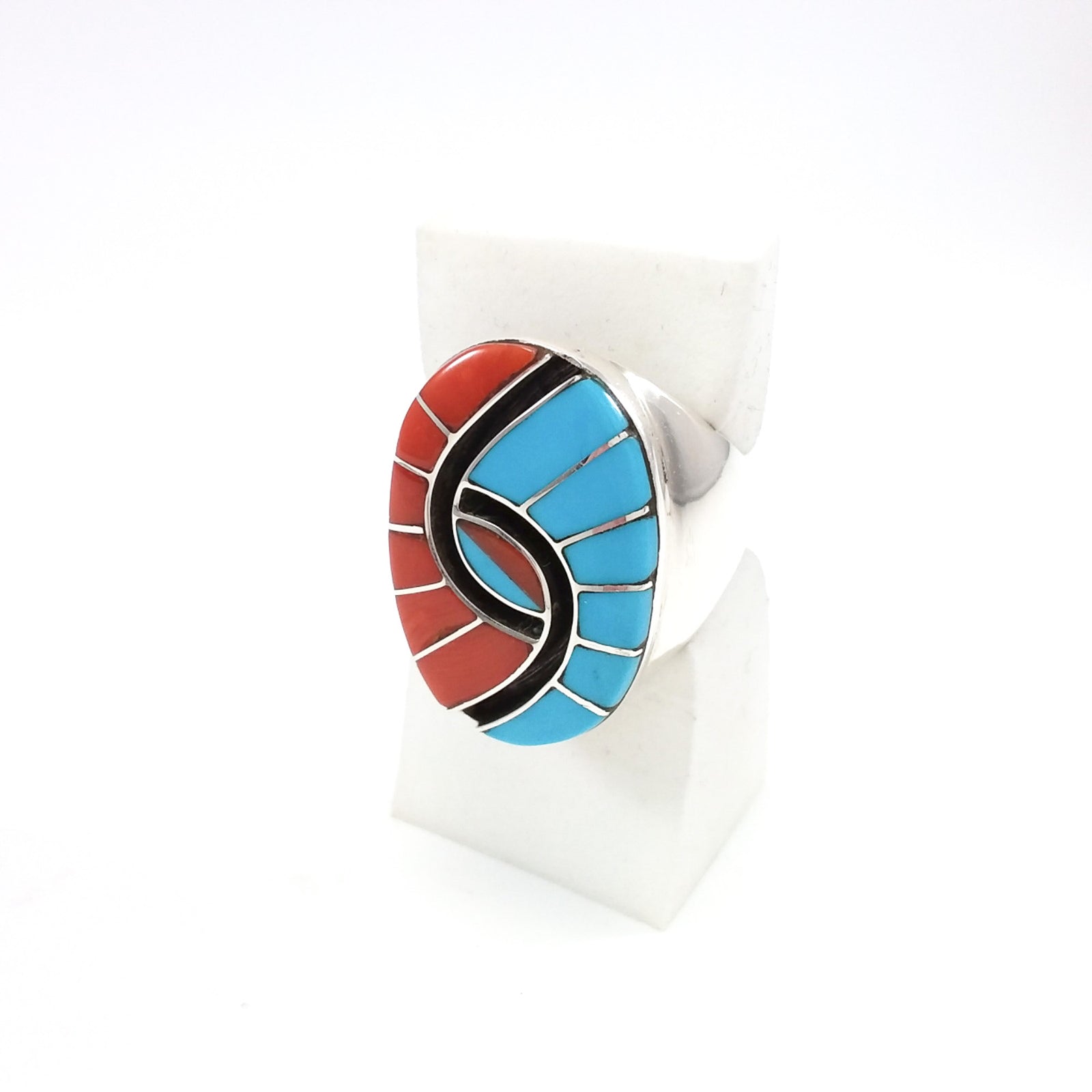 Amy Quandelacy Ring, Humming Bird Eye, Zuni, Inlaid, Inlay Native American Jewelry, Ring 10.25, Coral, Turquosie