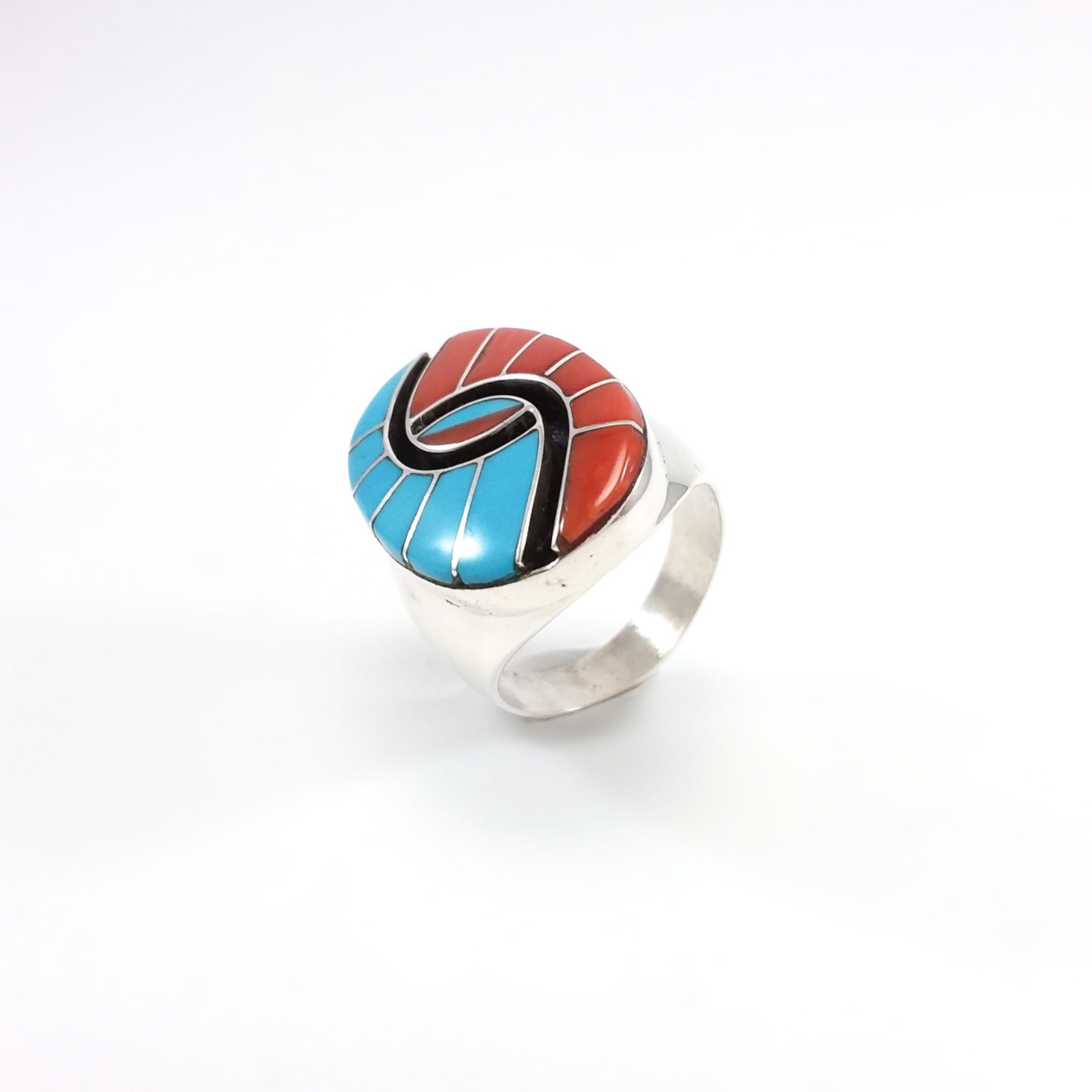 Amy Quandelacy Ring, Humming Bird Eye, Zuni, Inlaid, Inlay Native American Jewelry, Ring 10.25, Coral, Turquosie