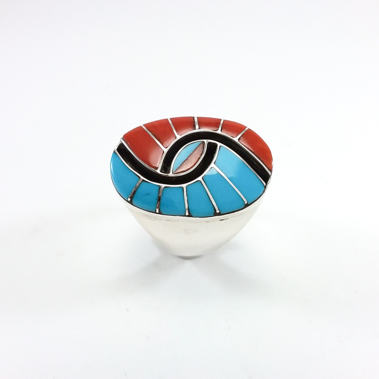 Amy Quandelacy Ring, Humming Bird Eye, Zuni, Inlaid, Inlay Native American Jewelry, Ring 10.25, Coral, Turquosie