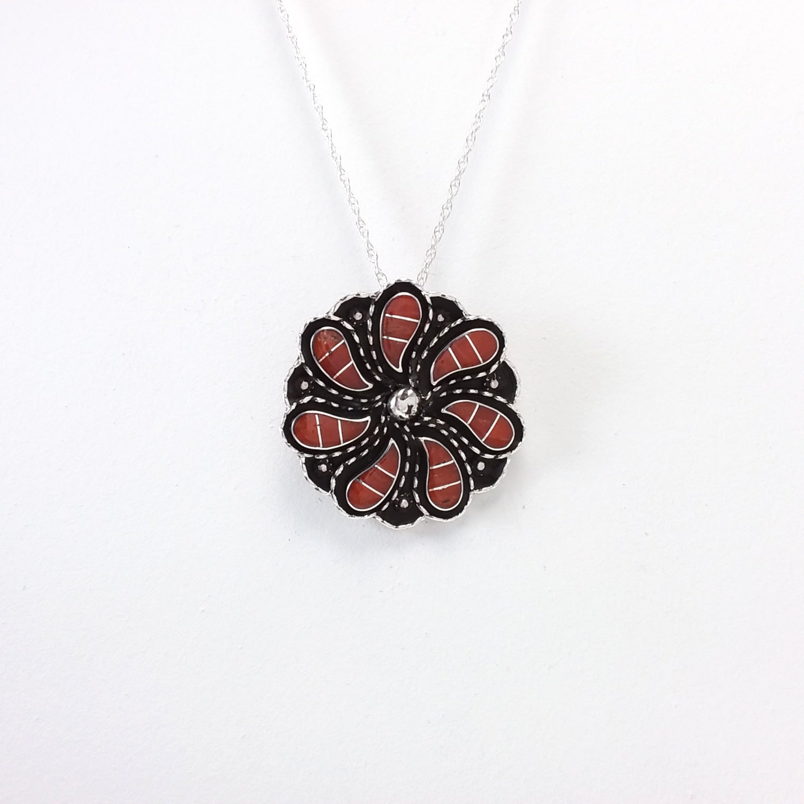 Zuni coral sterling silver inlay pin/pendant