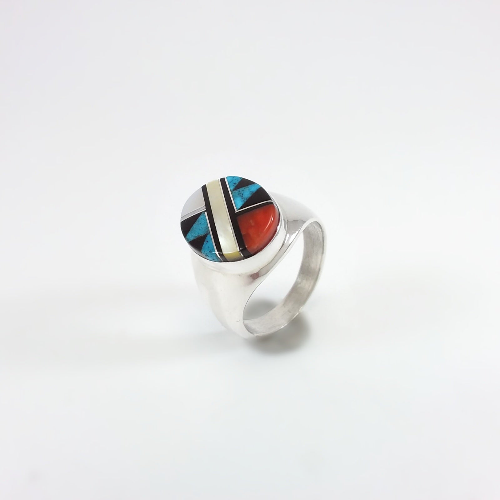 Cleo Kallestewa Zuni Pueblo multi stone sterling silver ring.